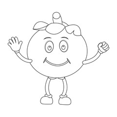 Happy Mangosteen Fruit Character Ready for Coloring