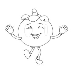 Happy Mangosteen Fruit Character Ready for Coloring