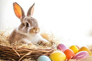 Rabbit Sitting in Nest with Eggs