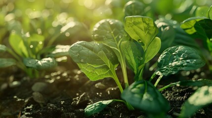 Close Up of Spinach Plants in a Garden