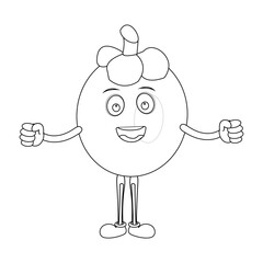 Cheerful cartoon mangosteen fruit character. Mascot is in outline format, ideal for childrens coloring books, and is perfect for a tropical fruit theme. eps10