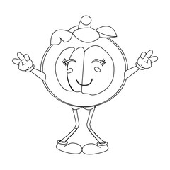 Cheerful cartoon mangosteen fruit character. Mascot is in outline format, ideal for childrens coloring books, and is perfect for a tropical fruit theme. eps10