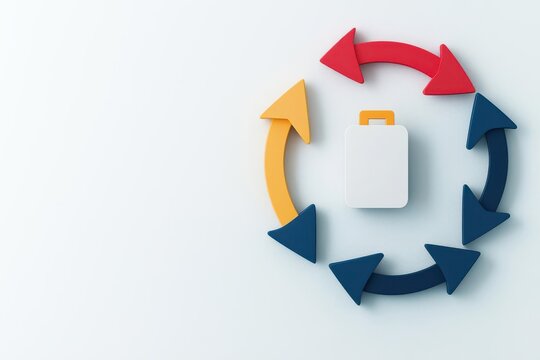 Circular flowchart with a product in the center, surrounded by arrows labeled Gather Feedback, Refine Design, Implement Changes, and Retest, 3D illustration