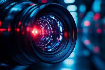 Red and Blue Light Flare in Camera Lens Macro