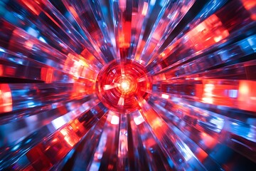 Red and Blue Light Glimmer Through Prism Camera Lens