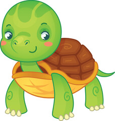 Cute green turtle smiling at you, perfect for any design project. Vibrant and playful, this adorable character brings a cheerful vibe