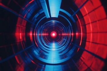 Red and Blue Neon Lights in Circular Tunnel
