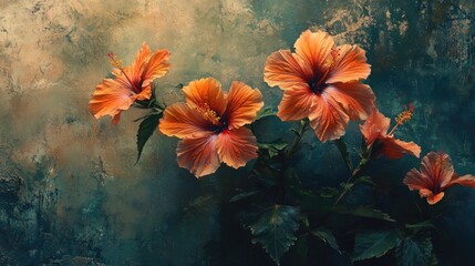Orange flowers on blue background