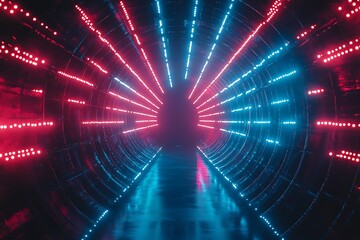 Red and Blue Neon Lights Tunnel Perspective