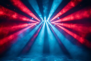 Red and Blue Spotlight Beams on Stage with Smoke and Blur