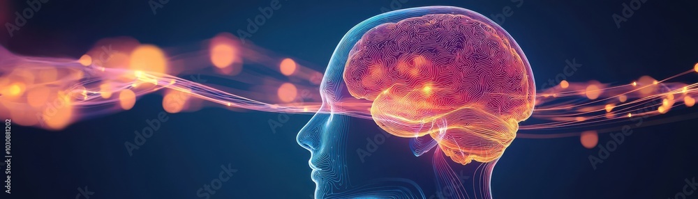 Poster vibrant brain activity visualization with colorful neural connections.