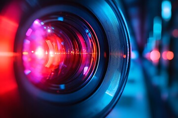 Vibrant Lens Reflection with Blue and Red Lights