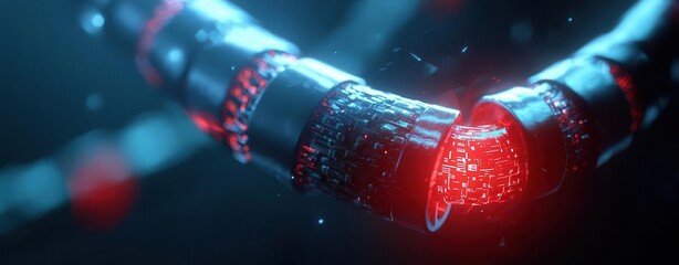 Close-up of futuristic glowing cables with dynamic visual effects.