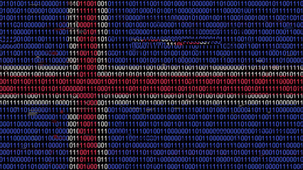 Binary code on flag of Iceland. Program source code or Hacker concept on Icelandic flag. Iceland digital technology security, hacking or programming