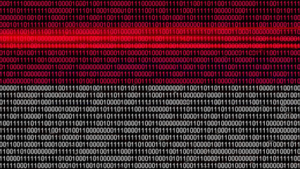 Binary code on flag of Indonesia. Program source code or Hacker concept on Indonesian flag. Indonesia digital technology security, hacking or programming