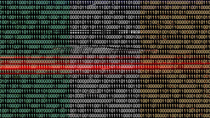 Binary code on flag of Ireland. Program source code or Hacker concept on Irish flag. Ireland...
