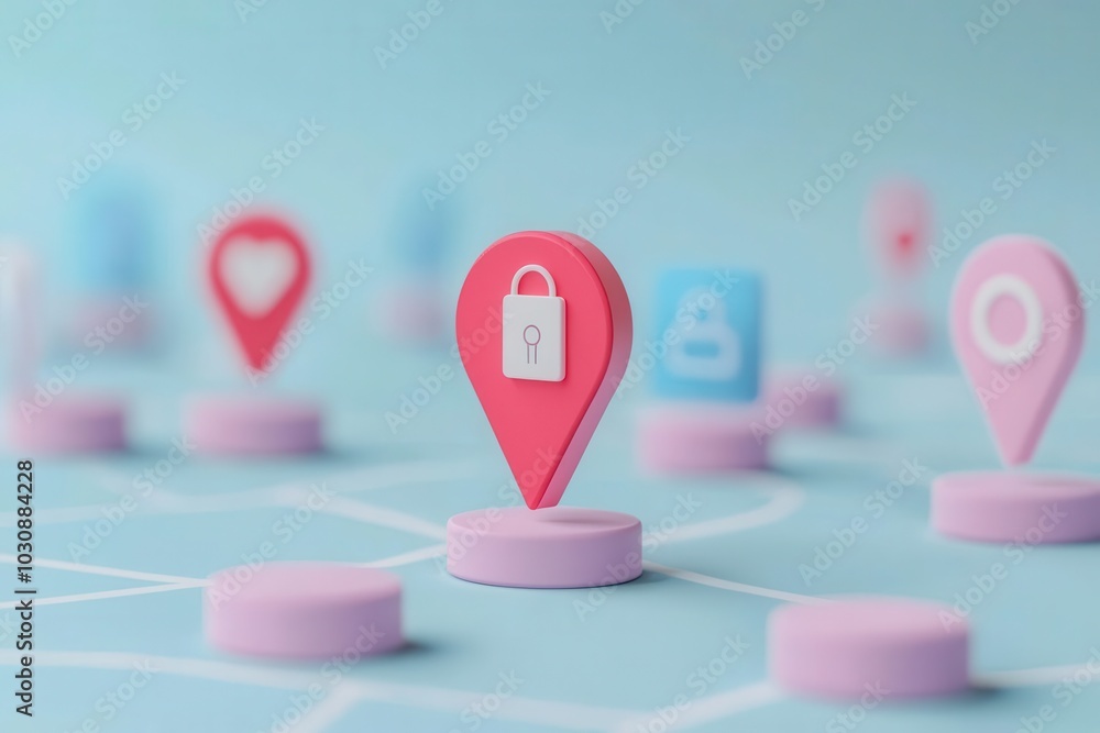 Aufkleber holographic user journey map with floating icons for different touchpoints website, app, in-store, a