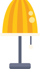 Yellow bedside lamp with stripes standing on floor and providing light in flat style