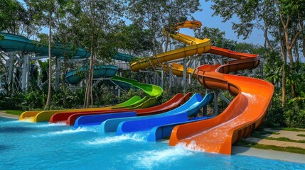 Colorful Water Slides at a Water Park