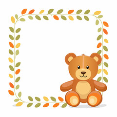 Fototapeta premium Teddy bear and leaves frame.