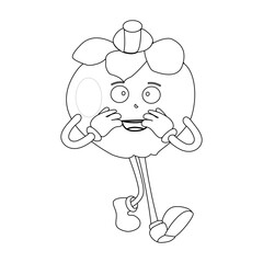Cheerful cartoon mangosteen fruit character. Mascot is in outline format, ideal for childrens coloring books, and is perfect for a tropical fruit theme. eps10