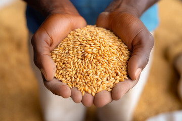 Hands holding freshly harvested grains