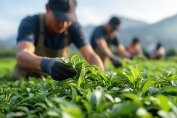 Naklejka premium Farmers harvesting fresh crops in the field
