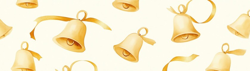 A beautiful pattern of golden bells on a soft background, perfect for festive designs and holiday themes.
