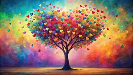 Abstract heart tree on oil color background