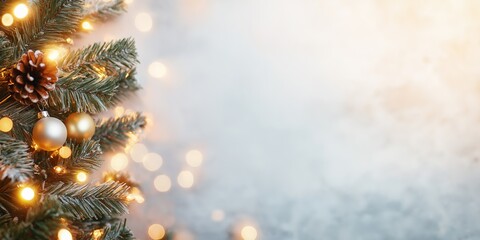 Christmas Background with Tree and gift box. space for text. banner