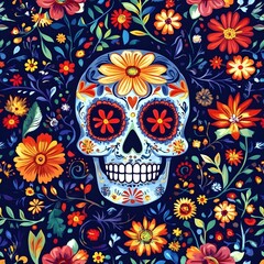 vibrant skull floral  pattern day of the dead background,generative ai