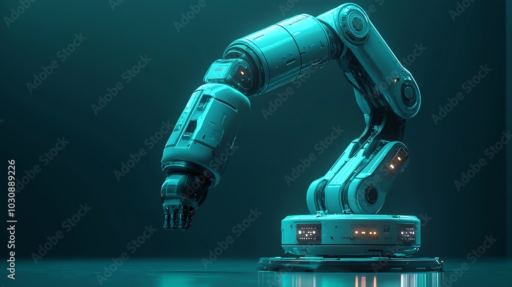 Poster futuristic robotic arm with advanced mechanics and glowing lights, showcasing modern technology and 