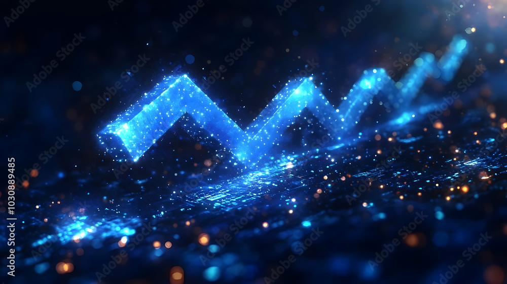 Poster abstract digital representation of fluctuating data or trends.