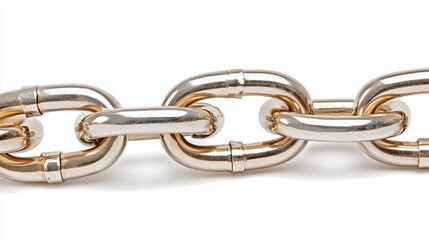 Obraz premium Close-up view of a stylish metallic chain featuring interlocking links in silver and gold tones, perfect for modern design projects.
