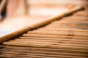 Close up of a bamboo surface, Bamboo palisade with buckles.