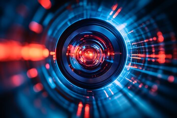 Red and Blue Lens Flare Abstract Background with Bokeh