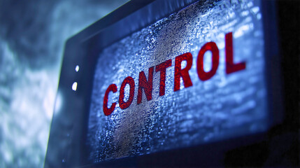 Control of people through media, featuring an old vintage television with interference and significant control, depicting the idea of television manipulating human minds and conspiracy theories.