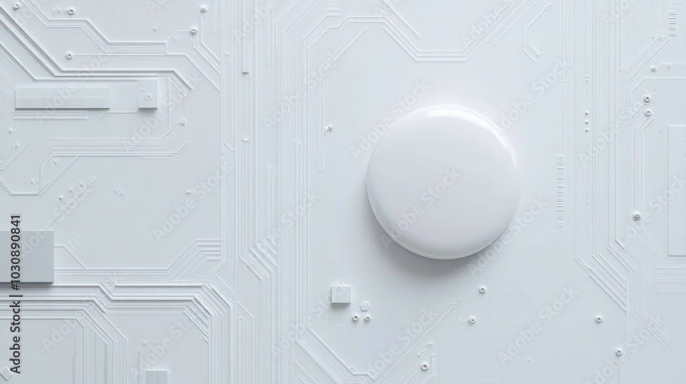 Poster white cylinder is resting on a white circuit board, creating a minimalist and modern composition. th