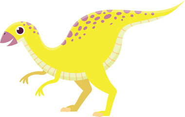 Yellow parasaurolophus dinosaur walking toward the left of the frame. This cartoon illustration would be great for educational or children content