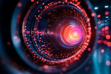 Red and Blue Lens Flare Tunnel with Bokeh Lights