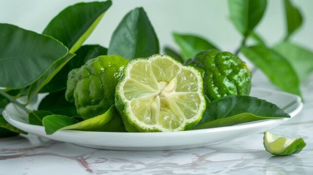 Kaffir Lime: Fresh Citrus Fruit with Green Leaves