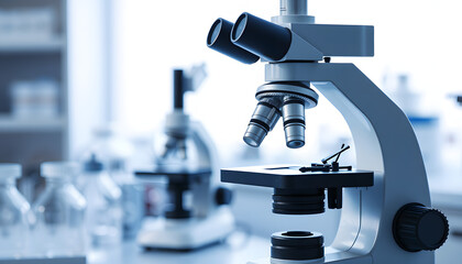 Optical microscope - science and laboratory equipment. Microscope is used for conducting planned, research experiments, educational demonstrations in medical and clinical laboratories. Blue tone iso