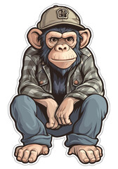 Naklejka premium Cool dressed Chimpanzee Cartoon sticker