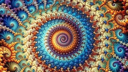 Aerial view of a geometric fractal background made of spiral jigsaw puzzle pieces