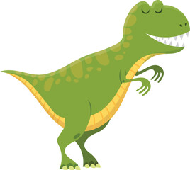Cartoon illustration of a happy green tyrannosaurus rex dinosaur from the cretaceous period, smiling and looking friendly