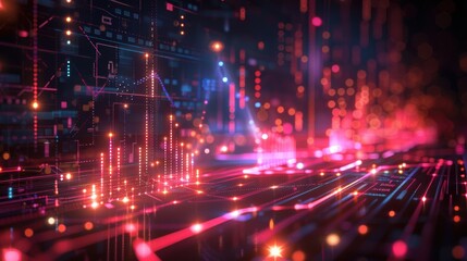 Fototapeta premium Vibrant digital data visualization, illuminated lines showcasing complex information, high fidelity design, engaging and dynamic presentation