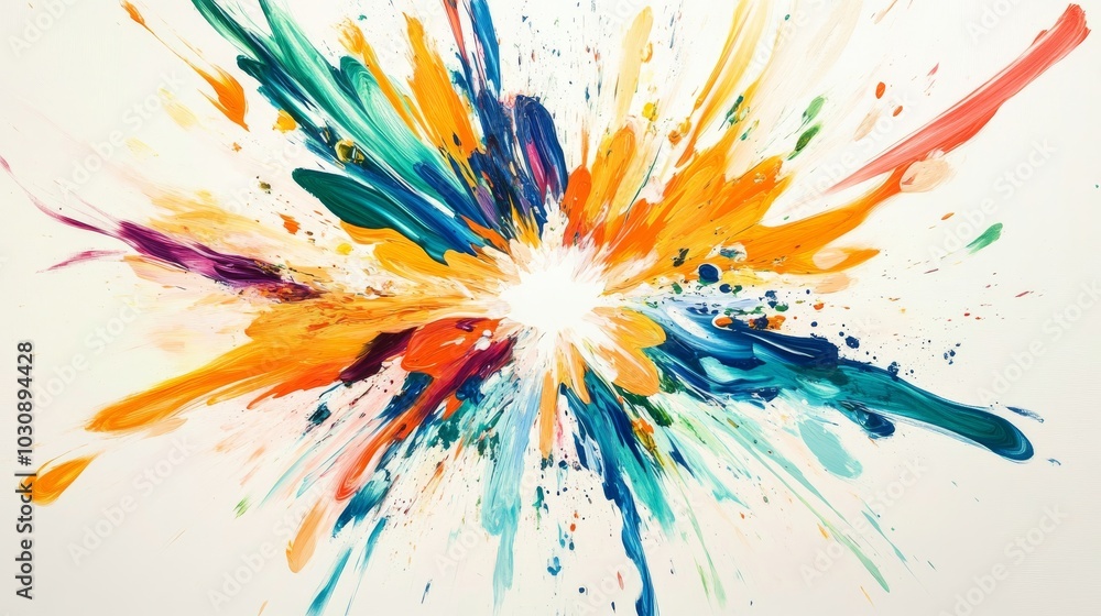 Poster vivid colors exploding in a dynamic composition, creating a sense of energy and movement. perfect fo