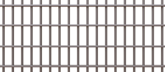Prison bars isolated on white transparent. Stainless steel  rods grid, jail cell security. 3d...