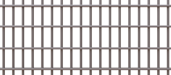 Prison bars isolated on white transparent. Stainless steel  rods grid, jail cell security. 3d illustration
