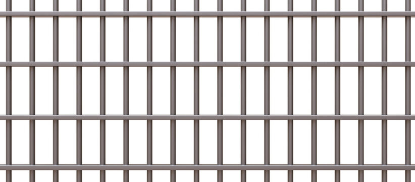 Prison bars isolated on white transparent. Stainless steel  rods grid, jail cell security. 3d illustration